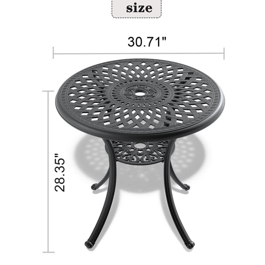 Ø30.71-inch Cast Aluminum Patio Dining Table With Black Frame and Umbrella Hole - Alles für deine Haustiere