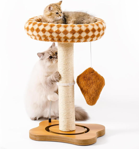 Mewoo Cat Scratching Post With Bed - Small Cat Tower With Sisal Scratcher, Removable Perch & Ball Track Toys For Indoor Cats Brown, Medium - Alles für deine Haustiere