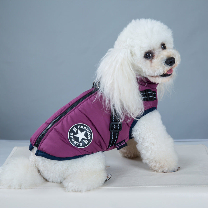 Pet Clothes Autumn And Winter New Waterproof Warm Dog Cotton Coat Winter Ski Suit Chest Back Integrated Cotton Vest - Alles für deine Haustiere