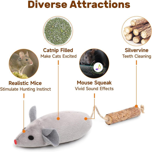 Potaroma Cat Toys Squeak Mice Interactive Catnip Silvervine Animals Toys For Indoor Kittens Cat Nip Chirping Toy Cat Chew Exercise Toy For All Breeds And Species