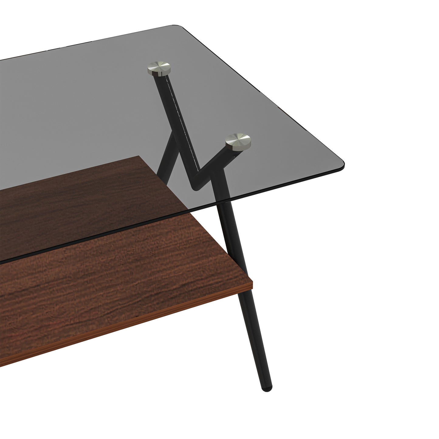 Rechteckiger Couchtisch mit Platte aus gehärtetem Glas und braunem MDF-Regal, moderner Tisch fürs Wohnzimmer, graues Glas