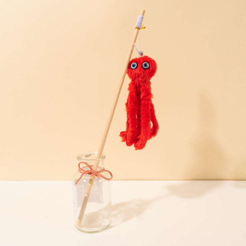 Lovely Toy For Indoor Kitten Cat Furry Octopus Toy With Eyes Long Stick Cat And Kitten Funny Toy