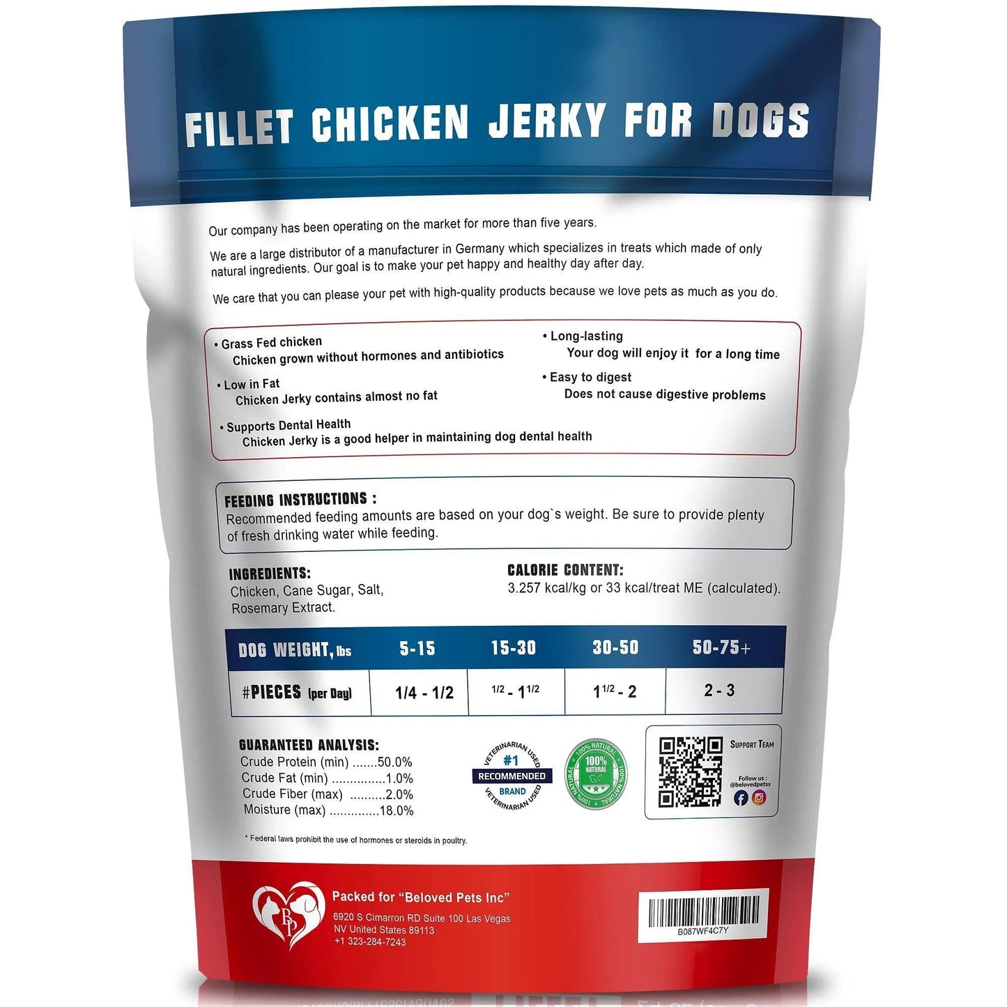 Hundeleckerlis mit Hühnchen-Jerky, 1,5 Pfund, Haustiersnacks in Lebensmittelqualität, getreidefreies Bio-Fleisch, ganz natürlich, proteinreich, getrocknete Streifen, die besten Kausnacks für das Training kleiner und großer Hunde