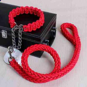 Double Strand Rope Large Dog Leashes Metal P Chain Buckle Contrast Colorful Pet Traction Rope Collar Set Firm 1.2m Length