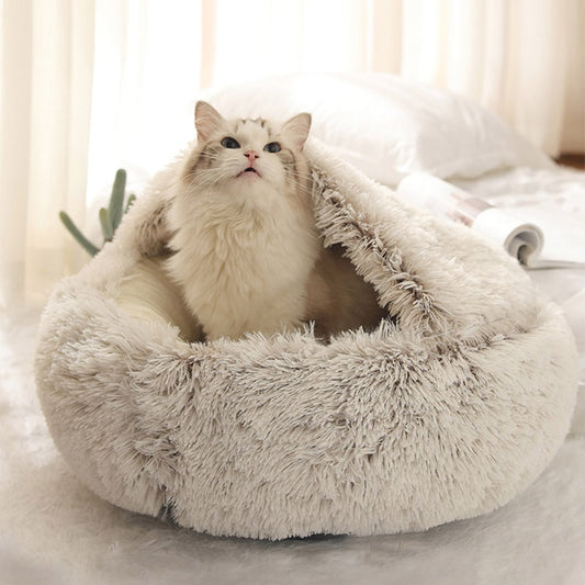 Pet Dog Cat Bed Round Plush Cat Warm Bed House Soft Long Plush Bed For Small Dogs For Cats Nest 2 In 1 Cat Bed - Alles für deine Haustiere