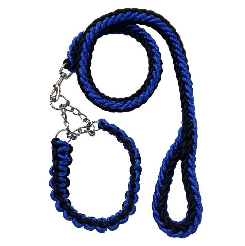 Double Strand Rope Large Dog Leashes Metal P Chain Buckle Contrast Colorful Pet Traction Rope Collar Set Firm 1.2m Length