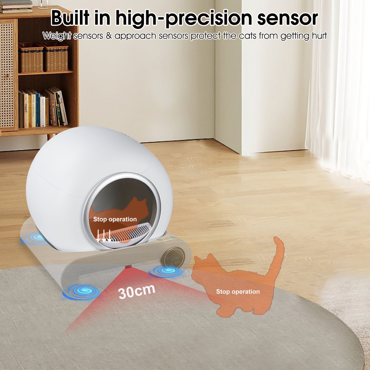 Automatische Reinigung, beseitigt Gerüche, unterstützt WiFi-Anwendungssteuerung, intelligente automatische Katzentoilette mit Polsterung