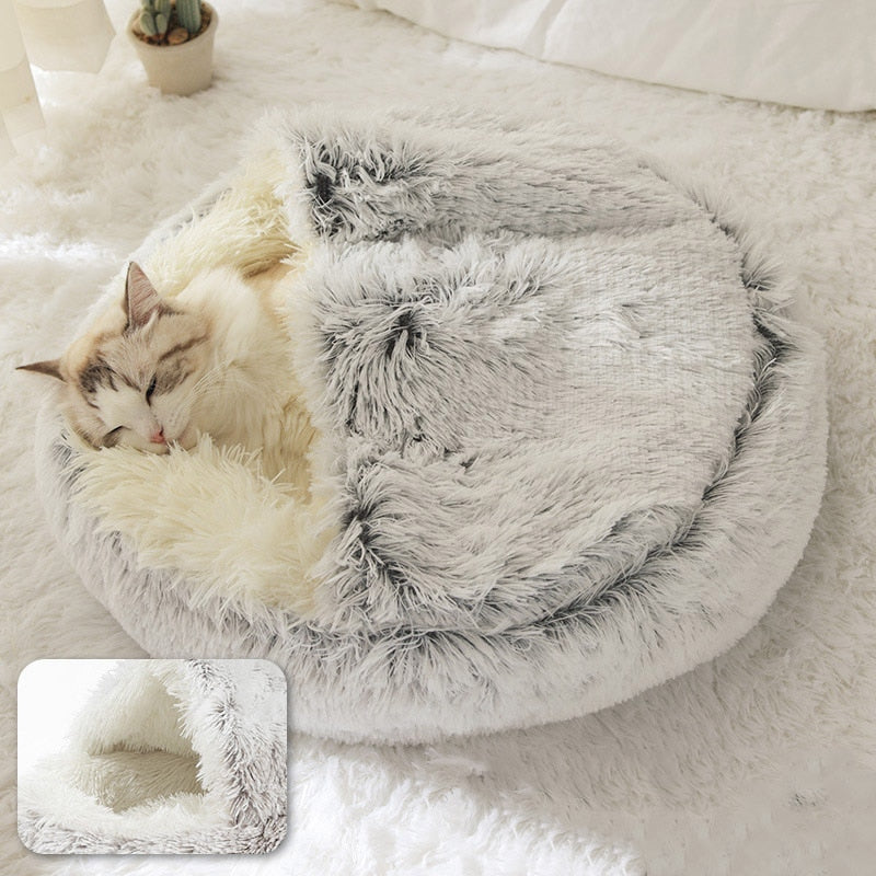 Pet Dog Cat Bed Round Plush Cat Warm Bed House Soft Long Plush Bed For Small Dogs For Cats Nest 2 In 1 Cat Bed - Alles für deine Haustiere