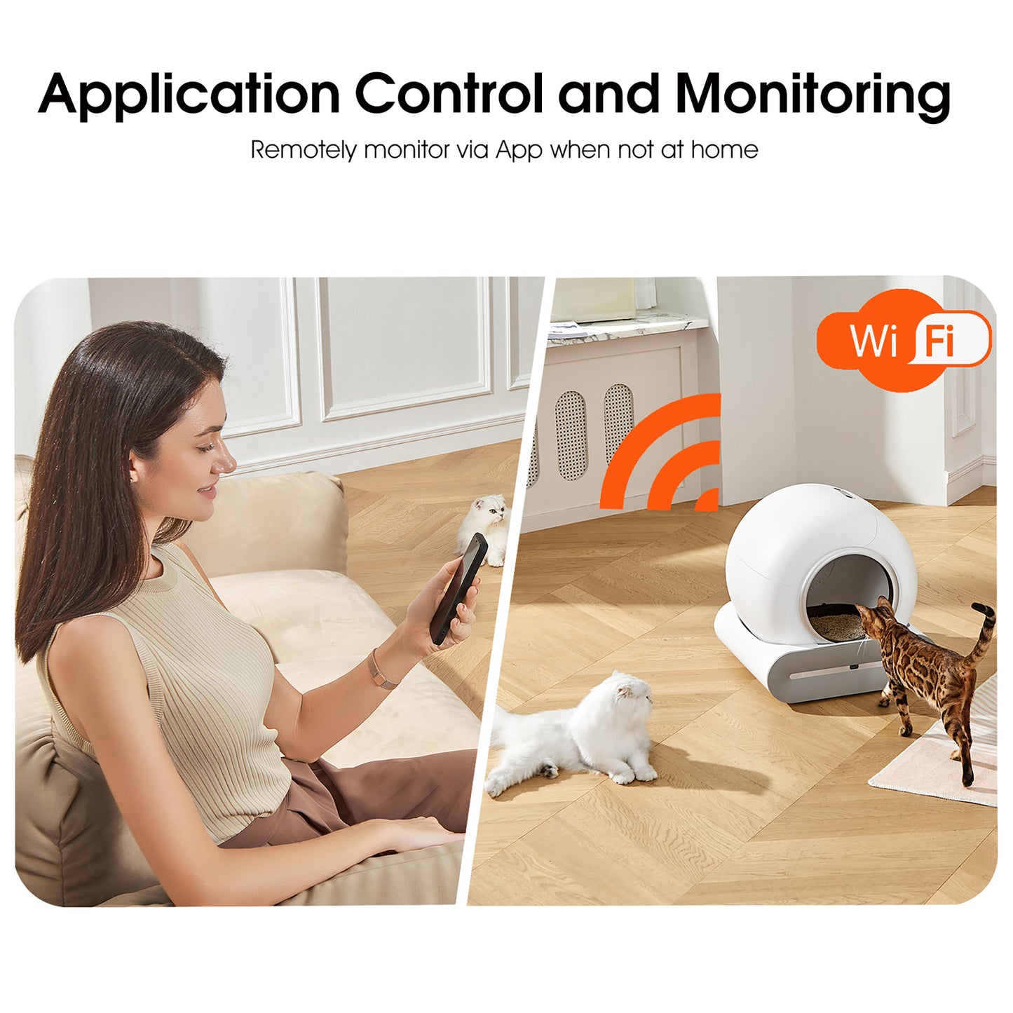 Automatische Reinigung, beseitigt Gerüche, unterstützt WiFi-Anwendungssteuerung, intelligente automatische Katzentoilette mit Polsterung