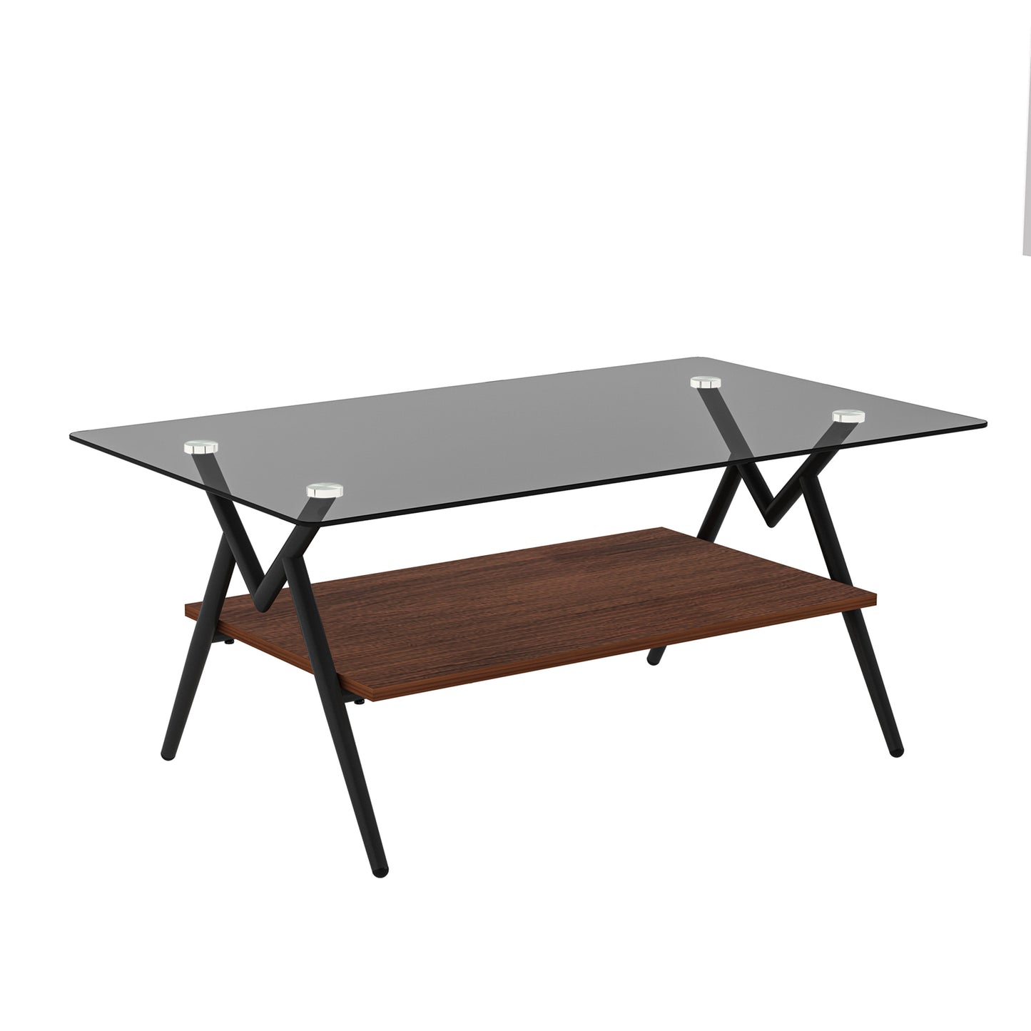 Rechteckiger Couchtisch mit Platte aus gehärtetem Glas und braunem MDF-Regal, moderner Tisch fürs Wohnzimmer, graues Glas