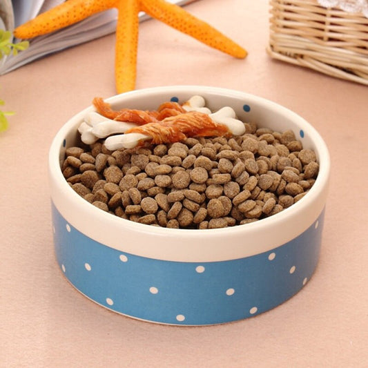Pet Dog Beautiful Ceramics Pink Blue Dot Pattern Bowl Dog Cat Drinking Eating FeederS BW761 - Alles für deine Haustiere