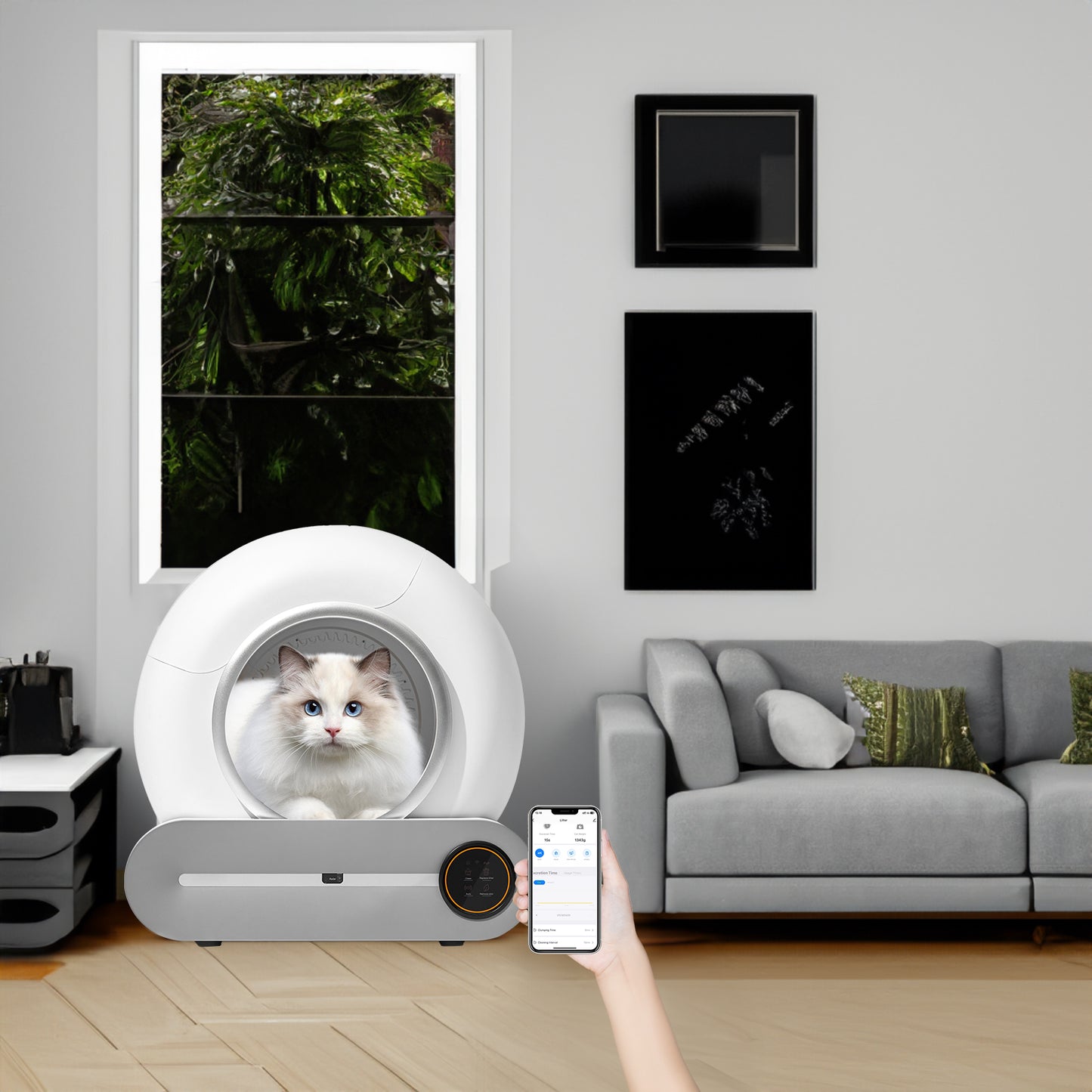 Automatische Reinigung, beseitigt Gerüche, unterstützt WiFi-Anwendungssteuerung, intelligente automatische Katzentoilette mit Polsterung