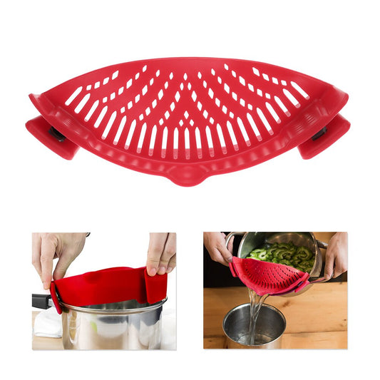 Silicone Kitchen Strainer Clip Pan Drain Rack Bowl Funnel Rice Pasta Vegetable Washing Colander Draining Excess Liquid Univers - Alles für deine Haustiere