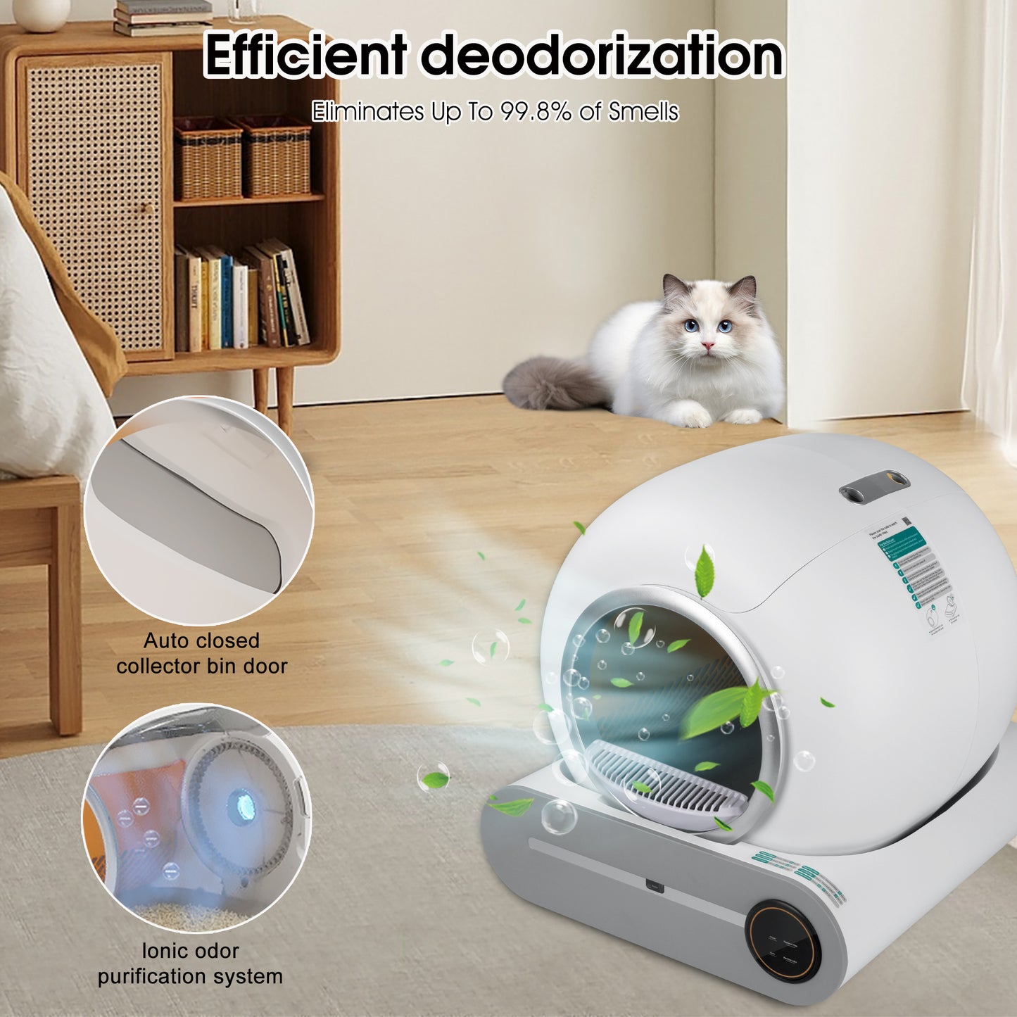 Automatische Reinigung, beseitigt Gerüche, unterstützt WiFi-Anwendungssteuerung, intelligente automatische Katzentoilette mit Polsterung