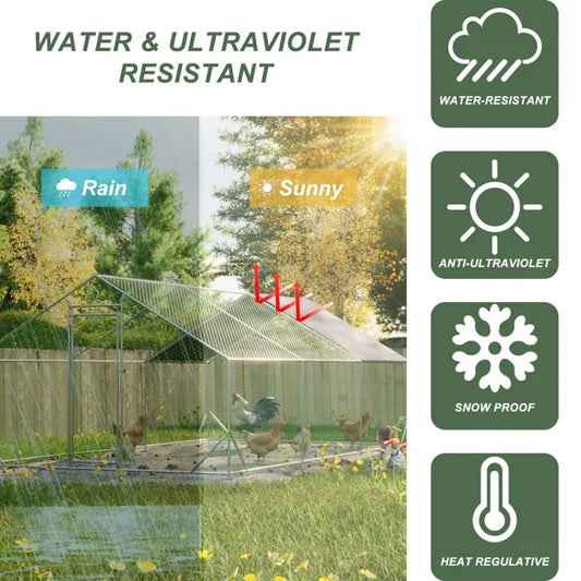 Large Metal Chicken Coop, Walk-in Chicken Run,Galvanized Wire Poultry Chicken Hen Pen Cage, Rabbits Duck Cages With Waterproof And Anti-Ultraviolet Cover For Outside 10 L X 20 W X 6.56 H