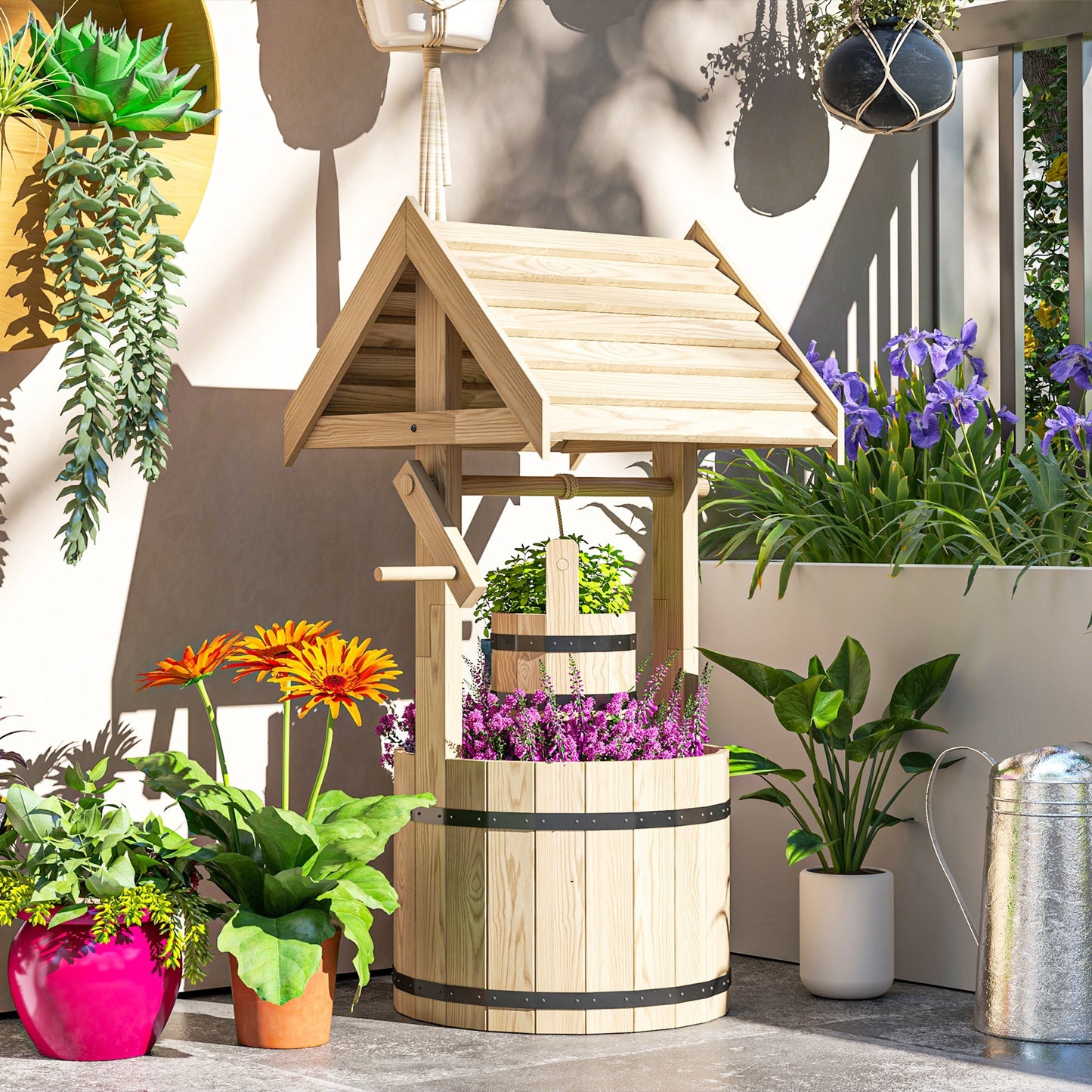 Wood Wishing Well Planter – Garten Brunnen Pflanzkübel