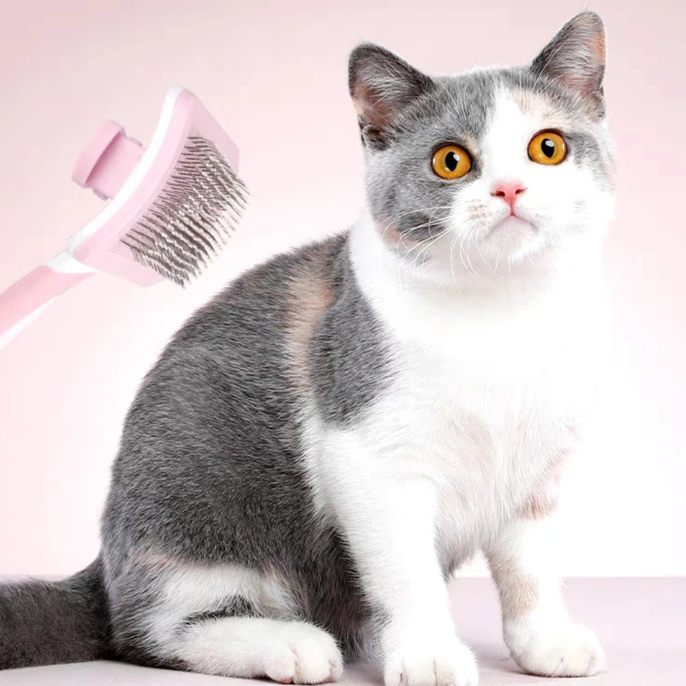 Selbstreinigende Zupfbürste für Hunde, Katzen und Haustiere – Reinigungsfunktion mit einem Klick – Sanfter und effektiver Haarentferner für Katzen und Hunde – Hundepflegezubehör für kleine, mittelgroße und große Hunde