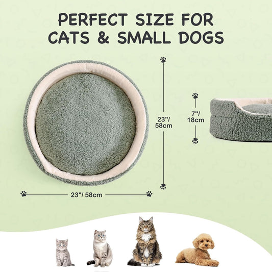 Mewoo Washable Pet Bed For Cats & Small Dogs - 23x23x7 Inch Round Orthopedic Bed With Non-Slip Bottom, Plush Indoor Cat Bed For Kittens & Puppies, Sage Green - Alles für deine Haustiere