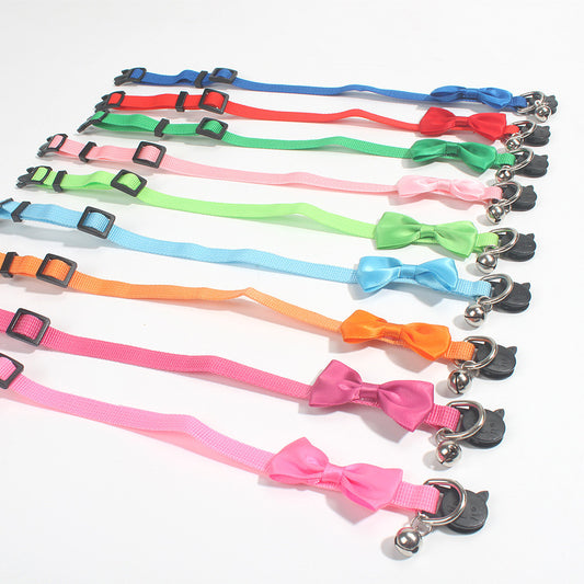 Pet Bow Collar Nylon Ribbon Multi-color Adjustable With Bell Pet Decorations