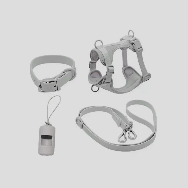 Luxury Waterproof PVC Neoprene Pet Poop Bag Dispenser Set, Dog Harness, Leash Collar Set for Dog, High Quality
