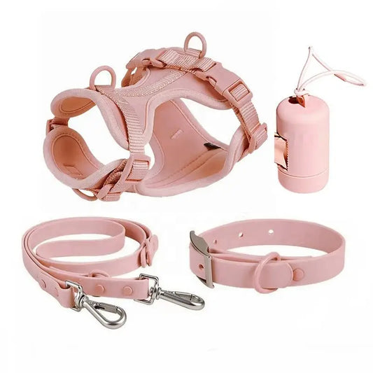 Luxury Waterproof PVC Neoprene Pet Poop Bag Dispenser Set, Dog Harness, Leash Collar Set for Dog, High Quality