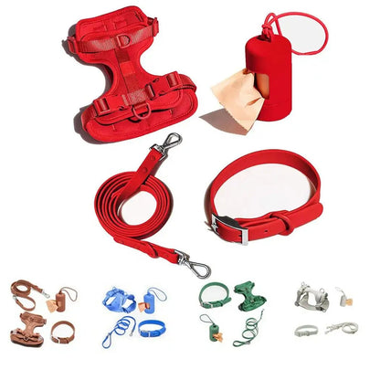 Luxury Waterproof PVC Neoprene Pet Poop Bag Dispenser Set, Dog Harness, Leash Collar Set for Dog, High Quality