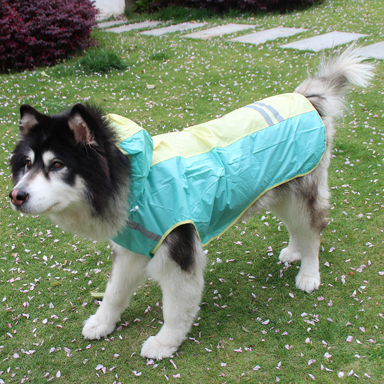 Big Dog Cloak Raincoat With Reflective Strips Husky Pug Pet Raincoat