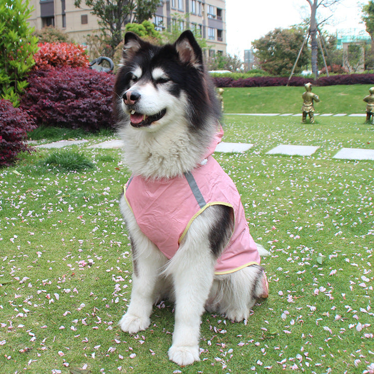Big Dog Cloak Raincoat With Reflective Strips Husky Pug Pet Raincoat