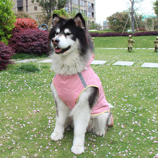 Big Dog Cloak Raincoat With Reflective Strips Husky Pug Pet Raincoat