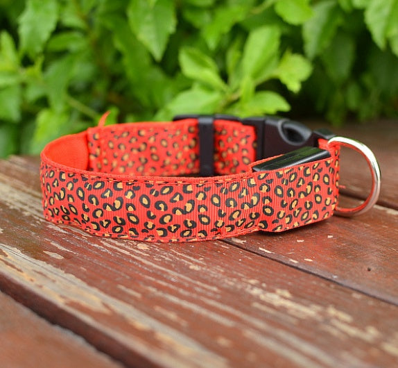 LED Dog Collar Safety Adjustable Nylon Leopard Pet Collar - Alles für deine Haustiere 