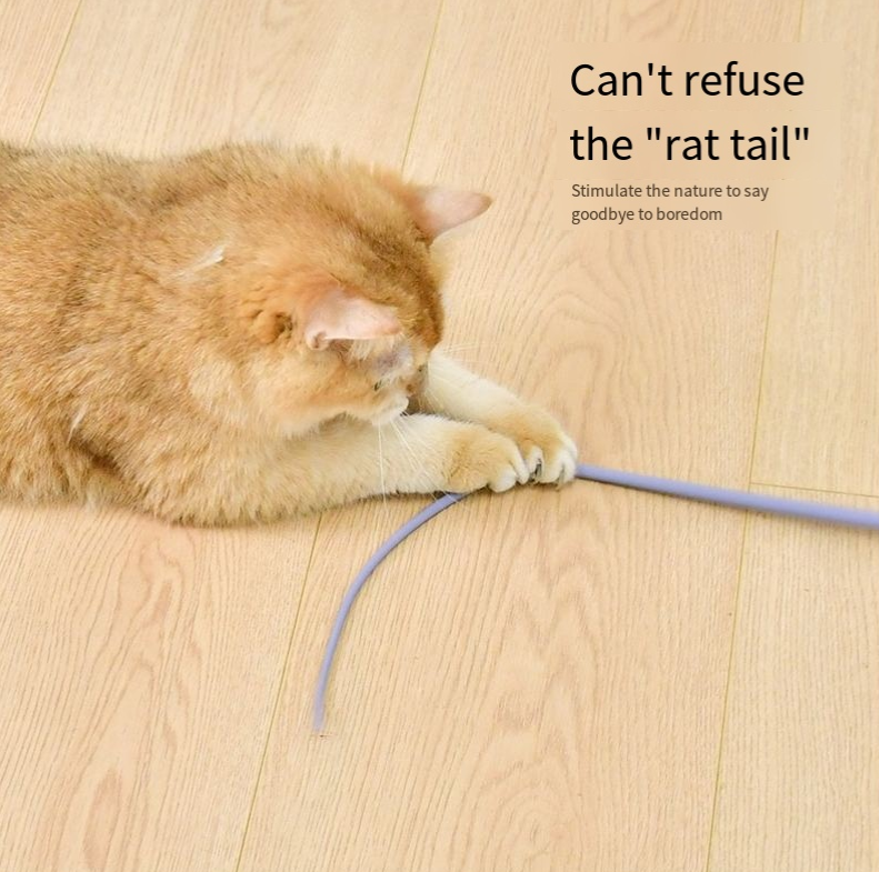 Silicone cat teaser pole mouse tail silicone cat interactive simulation mouse catching replaceable pole cat toy