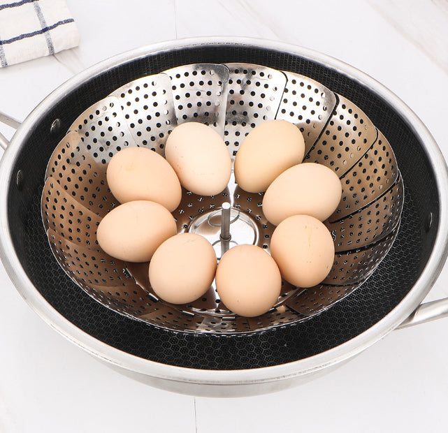 Stainless Steel Telescopic Steamer Household Folding Draining Tray Steaming Rack Water-Proof Steaming Drawer Buns Egg Steaming Tray
