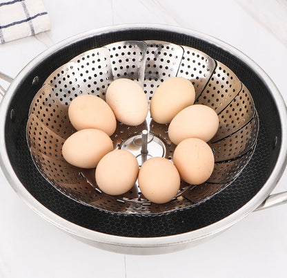 Stainless Steel Telescopic Steamer Household Folding Draining Tray Steaming Rack Water-Proof Steaming Drawer Buns Egg Steaming Tray