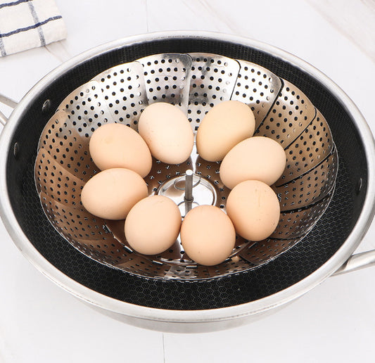 Stainless Steel Telescopic Steamer Household Folding Draining Tray Steaming Rack Water-Proof Steaming Drawer Buns Egg Steaming Tray