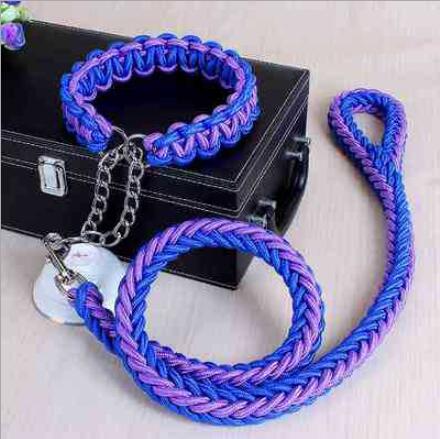 Double Strand Rope Large Dog Leashes Metal P Chain Buckle Contrast  Colorful Pet Traction Rope Collar Set Firm 1.2m Length
