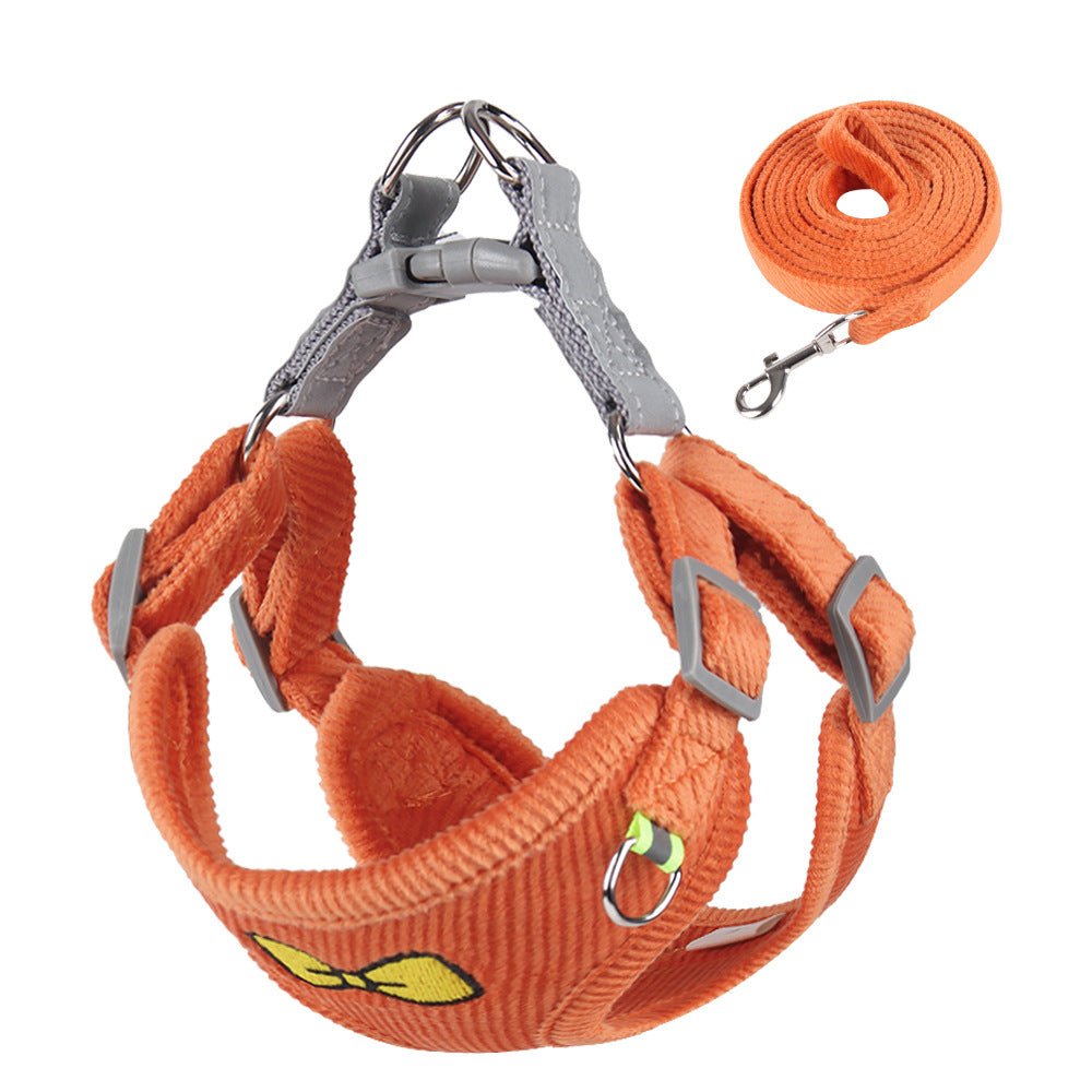 Dog Leash Embroidered Vest Puppy Strap Corduroy Pet Chest Strap Dog Leash