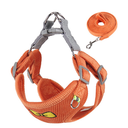 Dog Leash Embroidered Vest Puppy Strap Corduroy Pet Chest Strap Dog Leash