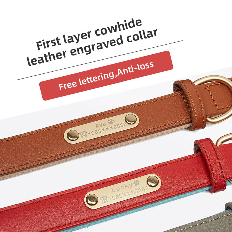 Light Luxury Leather Dog Collar Fashion Wear-Resistant Tear Bite Widening Collar Pet Supplies