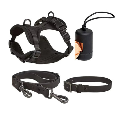 Luxury Waterproof PVC Neoprene Pet Poop Bag Dispenser Set, Dog Harness, Leash Collar Set for Dog, High Quality
