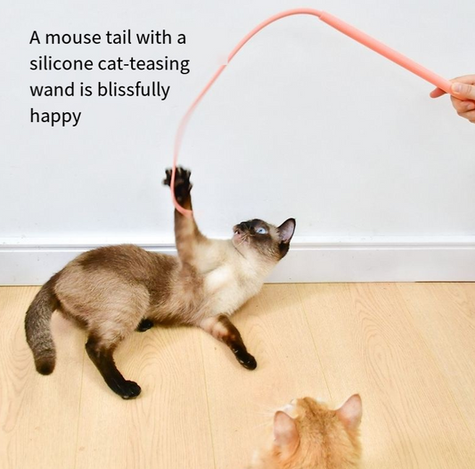 Silicone cat teaser pole mouse tail silicone cat interactive simulation mouse catching replaceable pole cat toy