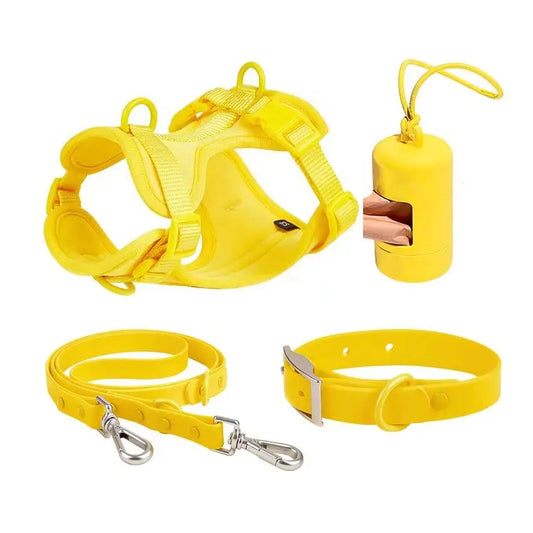 Luxury Waterproof PVC Neoprene Pet Poop Bag Dispenser Set, Dog Harness, Leash Collar Set for Dog, High Quality