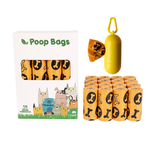 Orange and green pet garbage bags for dogs to pick up feces and defecate