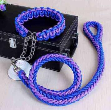 Double Strand Rope Large Dog Leashes Metal P Chain Buckle Contrast  Colorful Pet Traction Rope Collar Set Firm 1.2m Length