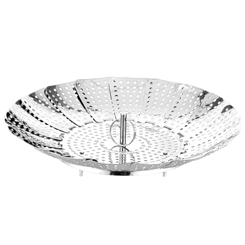Stainless Steel Telescopic Steamer Household Folding Draining Tray Steaming Rack Water-Proof Steaming Drawer Buns Egg Steaming Tray