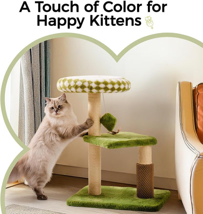 Mewoo Large Cat Tree Tower For Adult Cats - Multi-Level Scratching Post With Removable Perch & Interactive Toys, Indoor Cat Furniture For Kittens Green