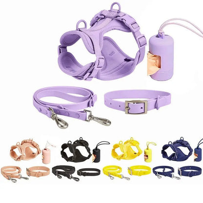 Luxury Waterproof PVC Neoprene Pet Poop Bag Dispenser Set, Dog Harness, Leash Collar Set for Dog, High Quality