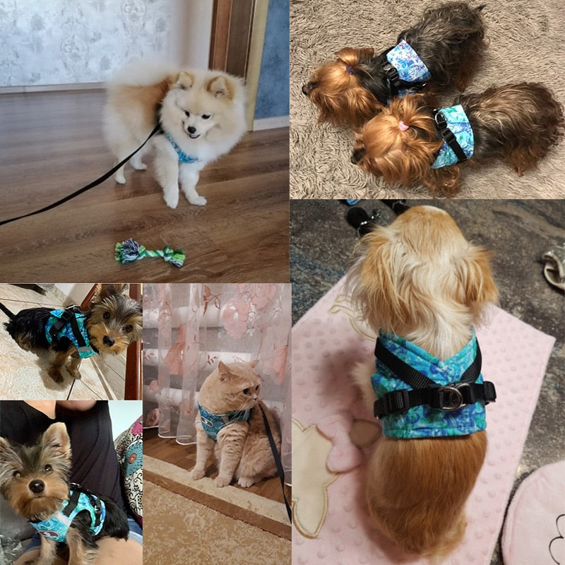 Winter Dog Harness Vest Collar with Leash Set Pet Walking Harness Adjustable Cat Led Reflective