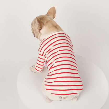 Hunde-Shirt Gestreift V-Ausschnitt - Warmes Baumwoll-Shirt