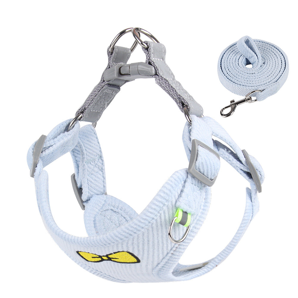 Dog Leash Embroidered Vest Puppy Strap Corduroy Pet Chest Strap Dog Leash