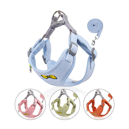 Dog Leash Embroidered Vest Puppy Strap Corduroy Pet Chest Strap Dog Leash